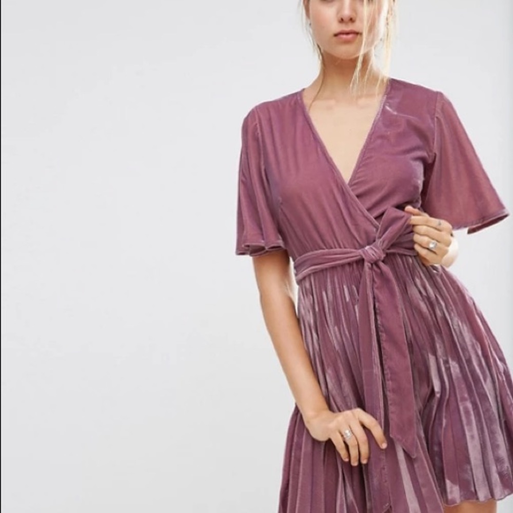 ASOS Velvet Wrap Front Pleated Skater Dress NWT